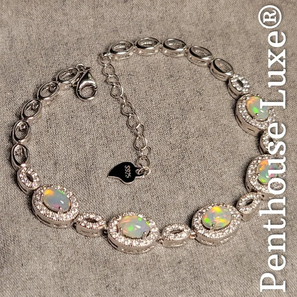REAL Natural Opal Oval 925 Sterling Silver Bracelet - Picture 6 of 7